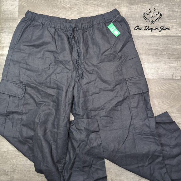 Gap Drawstring Linen Wide Leg Cargo Pants Size XL - Picture 1 of 6